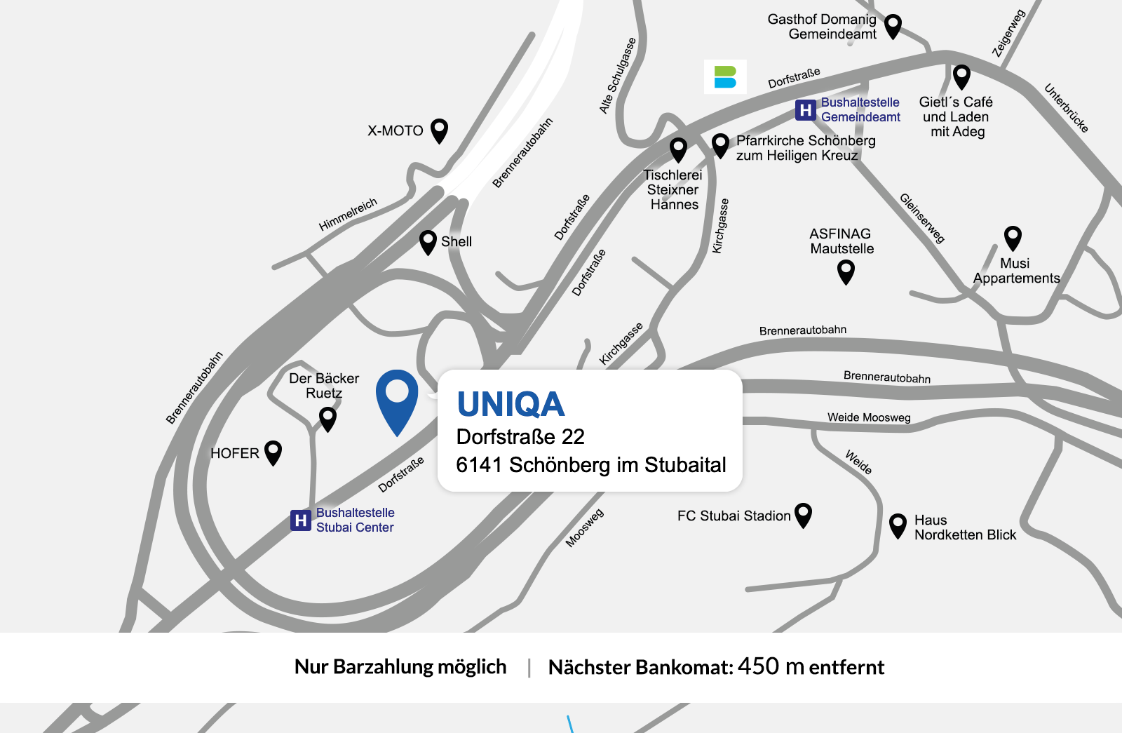 Eine detaillierte gezeichnete Karte der UNIQA Generalagentur Hofer